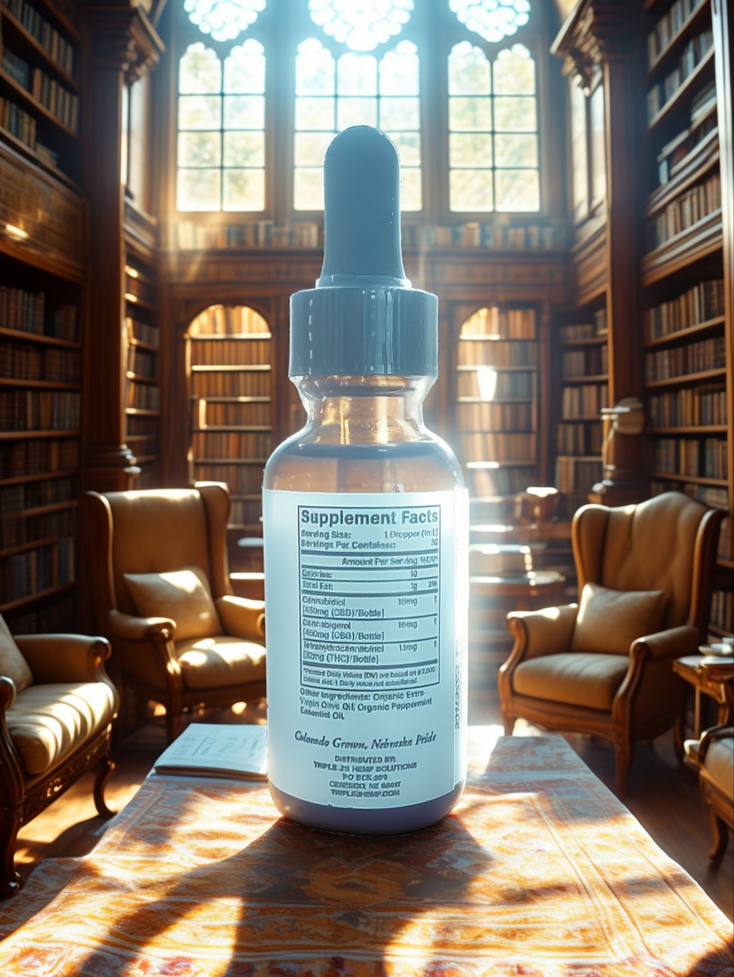  Gilded Mint Essence: Full Spectrum CBD CBG Tincture from Triple J's Hemp Solutions emphasizing organic ingredients for wellness.