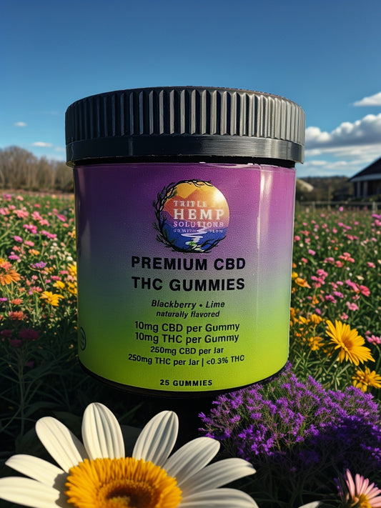 Triple J's 10mg Full Spectrum CBD Gummies - Vegan Blackberry Lime with THC Boost